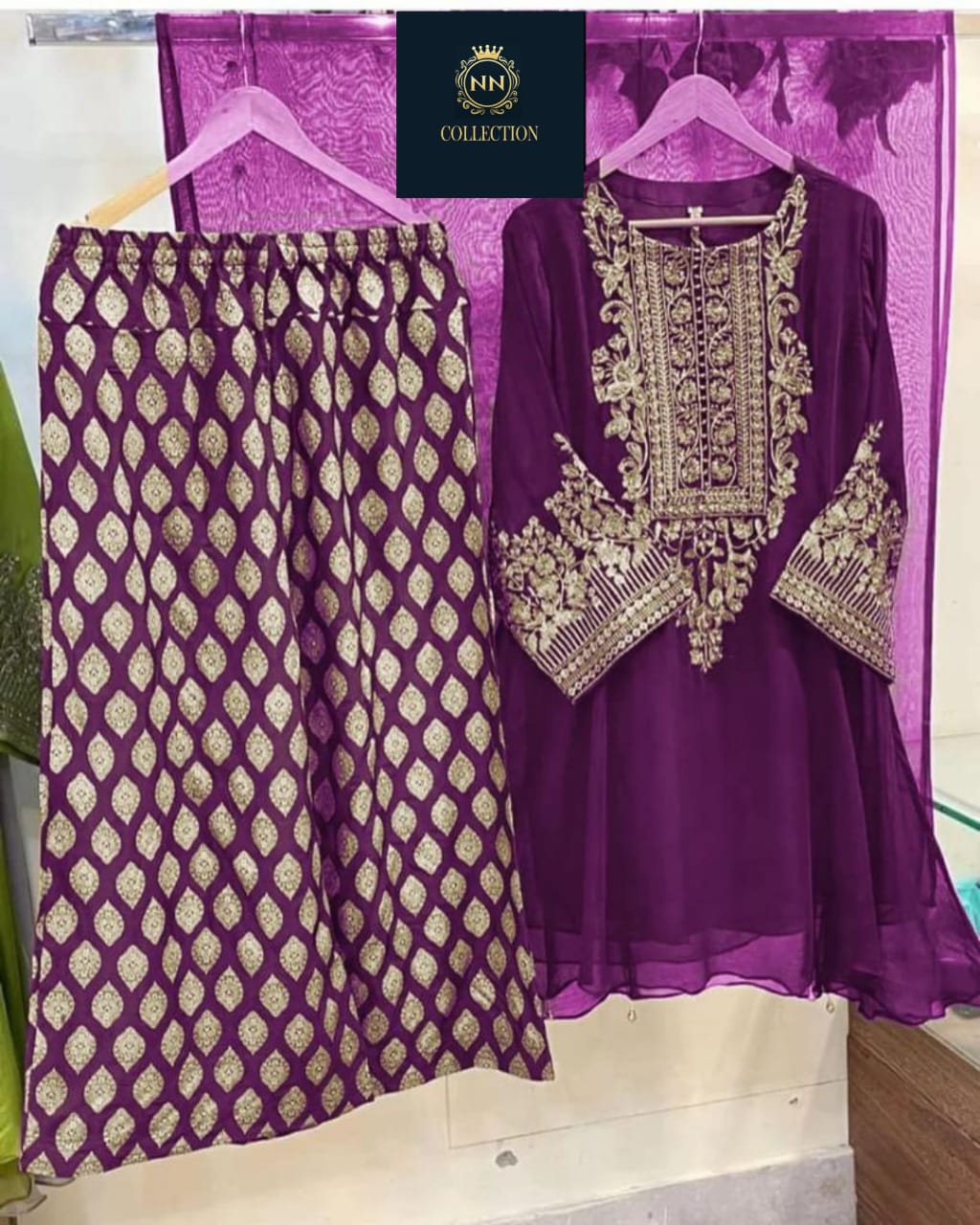 *Shirt Embroidery Handwork With Printed Trouser And Dupatta