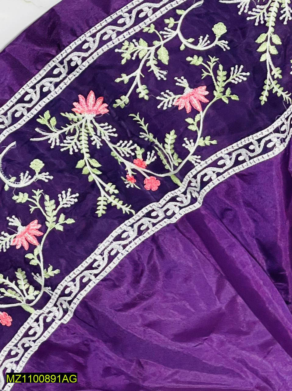 3 Pcs Women's Stitched Katan Silk Embroidered Maxi